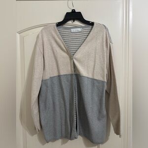 J. Jill Beige and Gray V-Neck Cardigan
